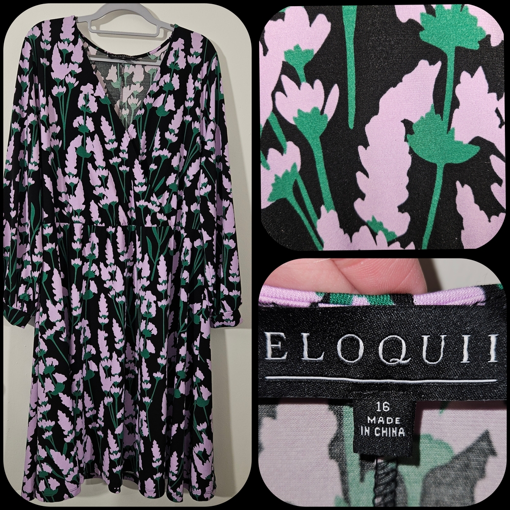 SIZE 16 ELOQUII dress black floral pink green